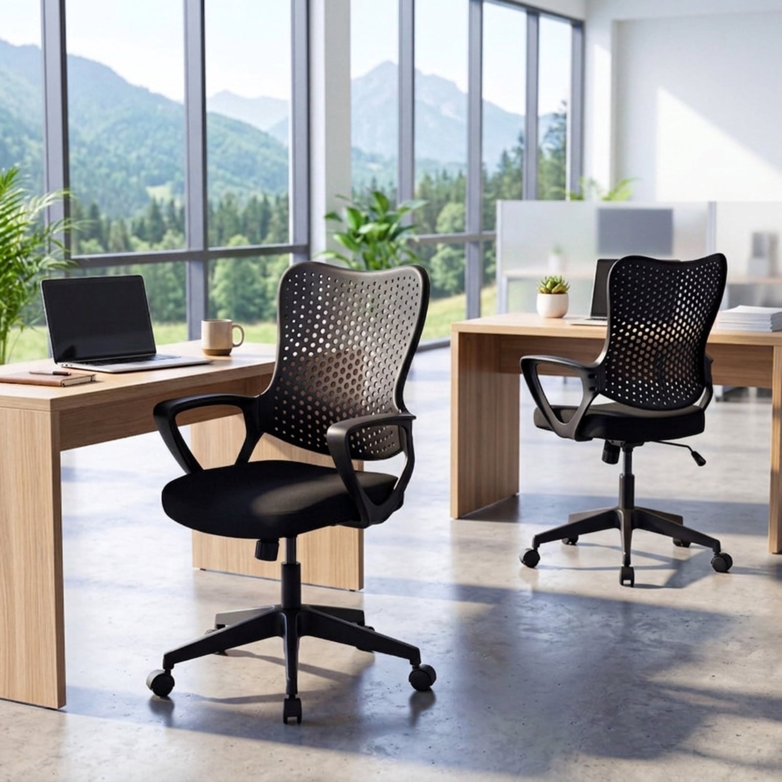 Furnibear Ergonomic Office Chair Height Adjustable Computer Desk Chair with Breathable Butterfly Back and Swivel Base, Black