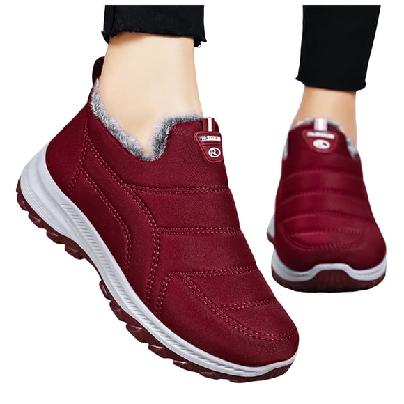 Pandaie Womens Snow Boots Furry Lined Winter Warm Slip on Booties Waterproof Outdoor Walking Hiking Shoes Red 8