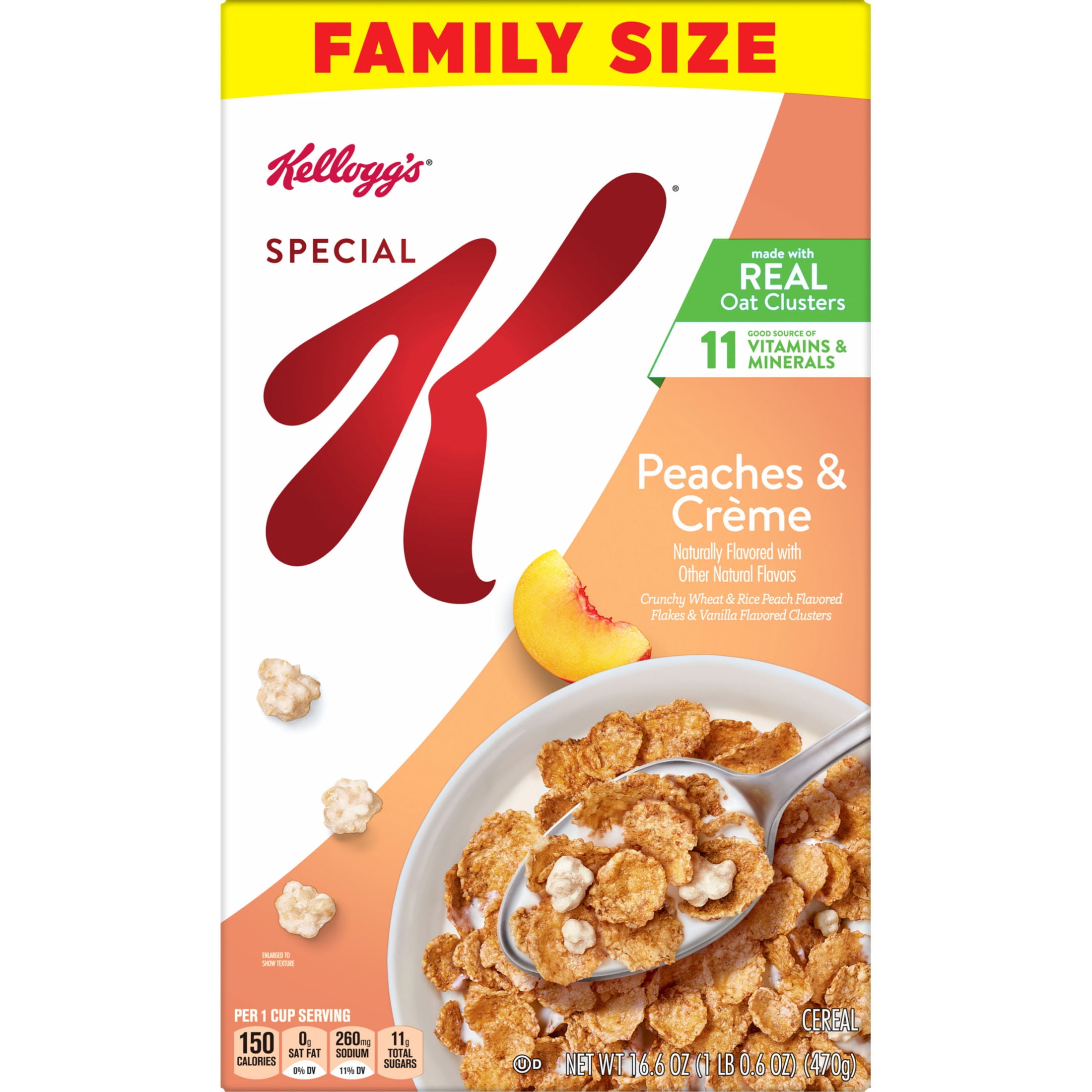 (4 pack) Kellogg's Special K Peaches and Creme Breakfast Cereal, Fiber Cereal, Family Size, 16.6 oz