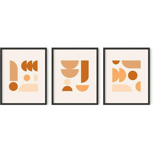 Boho Posters, Boho Pictures Wall Decor - Set of 3 Geometric Pictures, Mid Century Modern Art, Bauhaus Posters, Abstract Wall Art Orange, Neutral Art (8x10 Unframed)