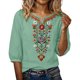 thumbnail image 5 of Neewe Women's Embroidered Tops 3/4 Sleeve Traditional Boho Shirts for Women V Neck Peasant Tunic Blouses, 5 of 8