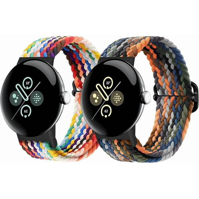 KOMI Bandes Tressées Solo Loop Compatibles avec Google Pixel Watch 2/Pixel Watch, Sangles Élastiques en Nylon Extensible Réglables avec Connecteur Amélioré pour Google Pixel Watch 2/1 Bracelets Femmes Hommes