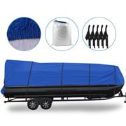 (4 pack) Waterproof Boat Cover All Seasons Outdoor Protector Aluminium Film Composite Cotton Fits Quick Release Buckle Strap (Blue, Fit 21'-24'L x 102" Beam Width)