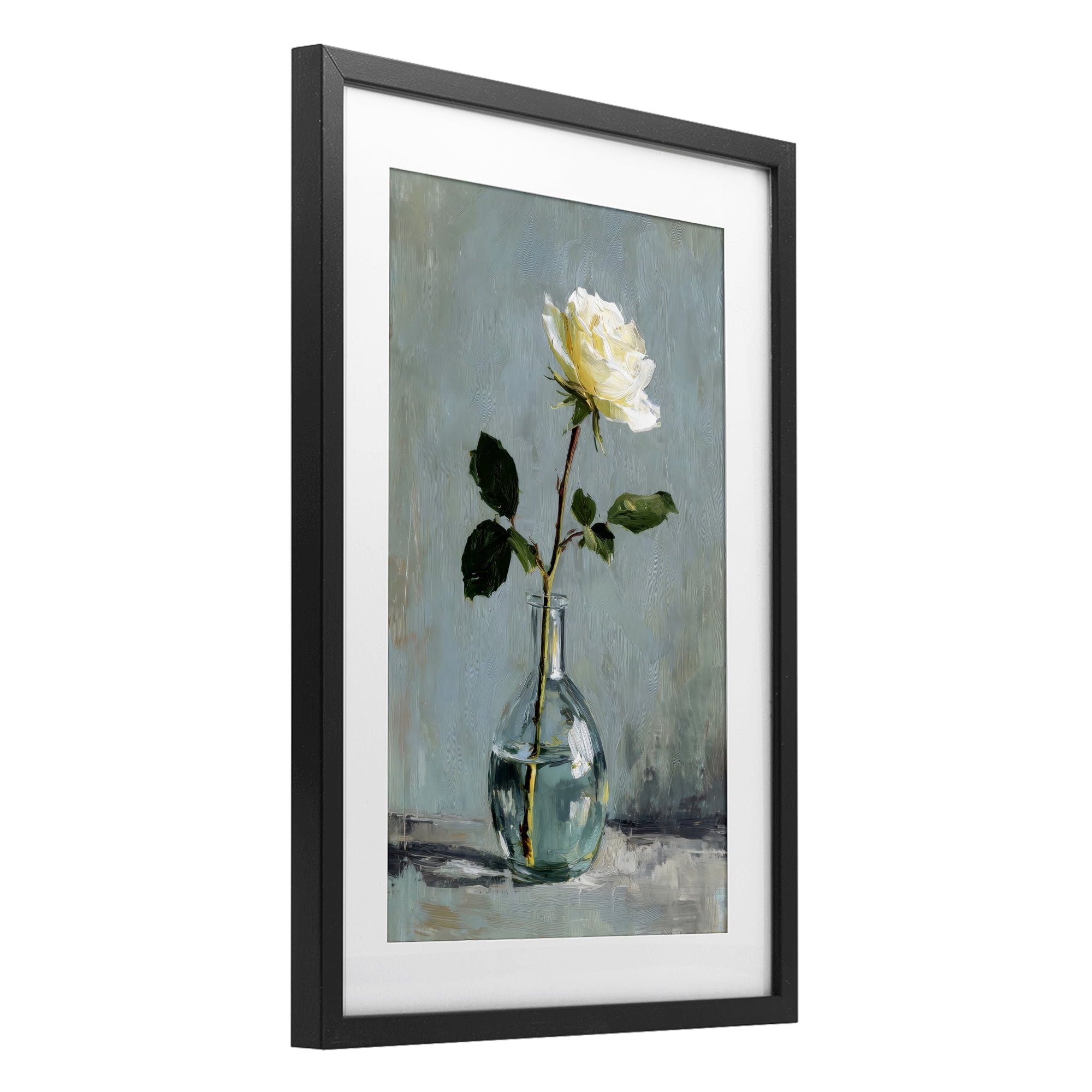 Stupell Industries Sweet White Rose in Vase Black Framed Print Under Glass, design by Petal Prints Design
