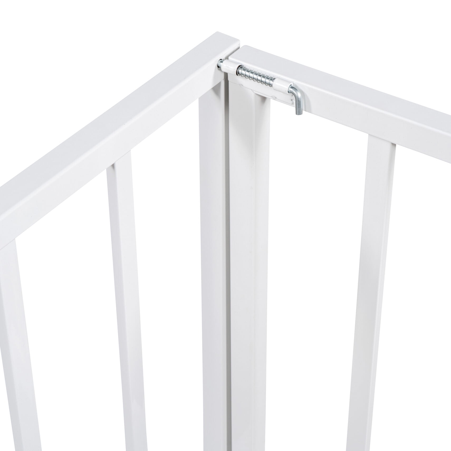 Queen Size Metal Floor Bed for Kids, Queen Montessori Bed Frame with Fence and Door, Queen Playhouse Bed with Door Design, Kids Fence Bed Playpen Bed for Boys ,Girls, White