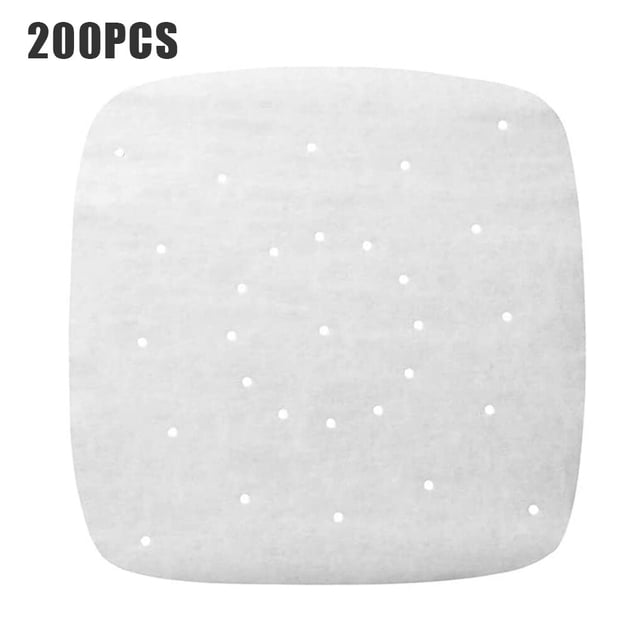 Cateissary 200 hojas/juego de revestimientos de vapor para freidora de aire, papel de pulpa de perforada de primera , cesta de vapor Herramientas y accesorios para hornear Cuadrado blanco 6.5in