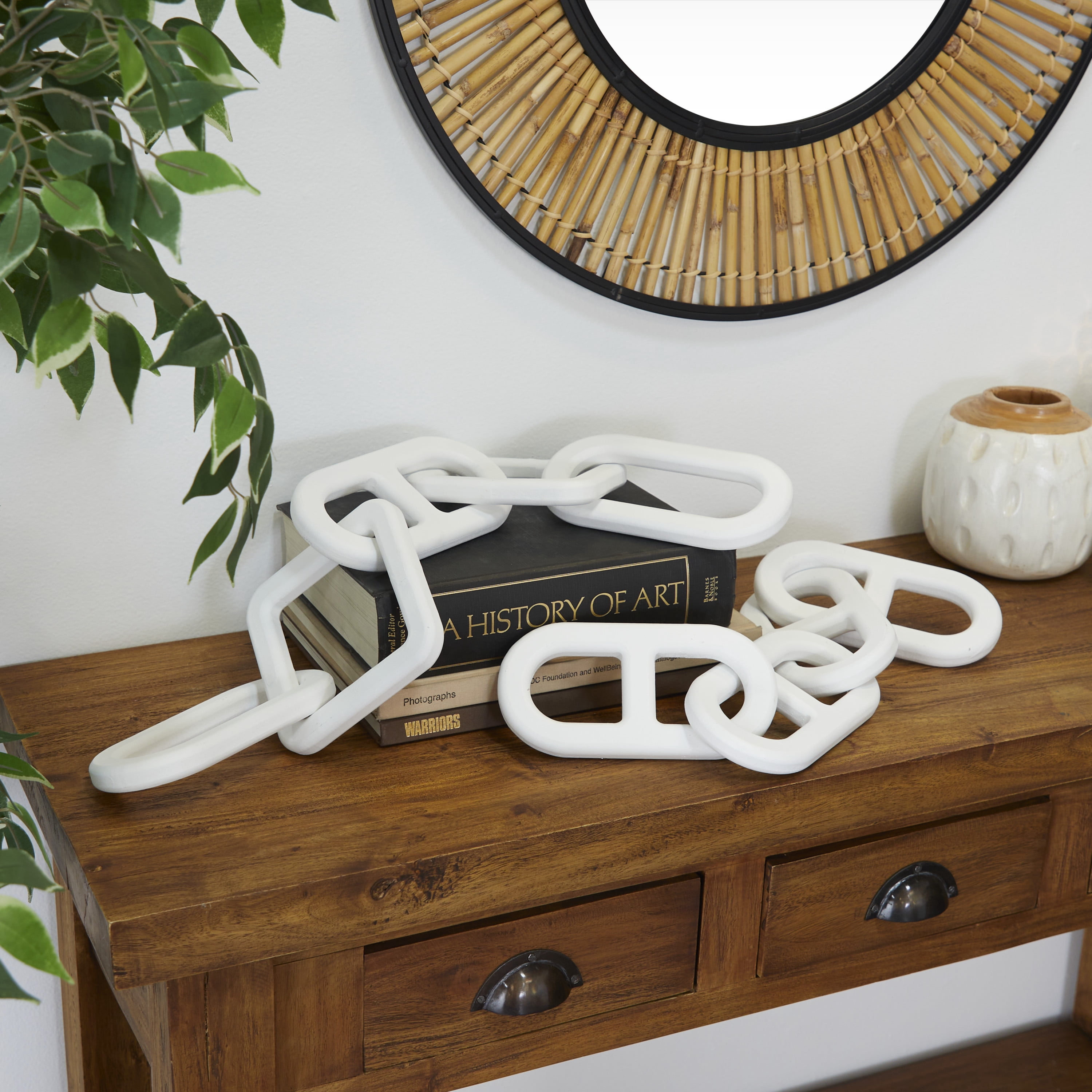 27", 25"W White Wood Chain Sculpture, by CosmoLiving by Cosmopolitan (2 Count)