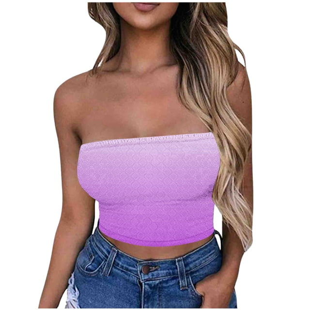 Tube Top for Women, Sleeveless Strapless Solid Color Polyester Top with Elastic Band, Regular Length, Black L