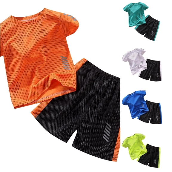XINXIAOO Boys Girls 2/3-Piece Short Set Moisture Wicking Short Sleeve T-Shirt & Shorts Soccer Clothes for Boys 13-14 Years