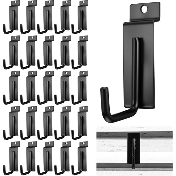 25 Pack Heavy Duty J Shaped Slat Wall Hooks, Slat Wall Accessories for Retail Displays, Garages, or Home Organization, 2.95 Inch (Black)