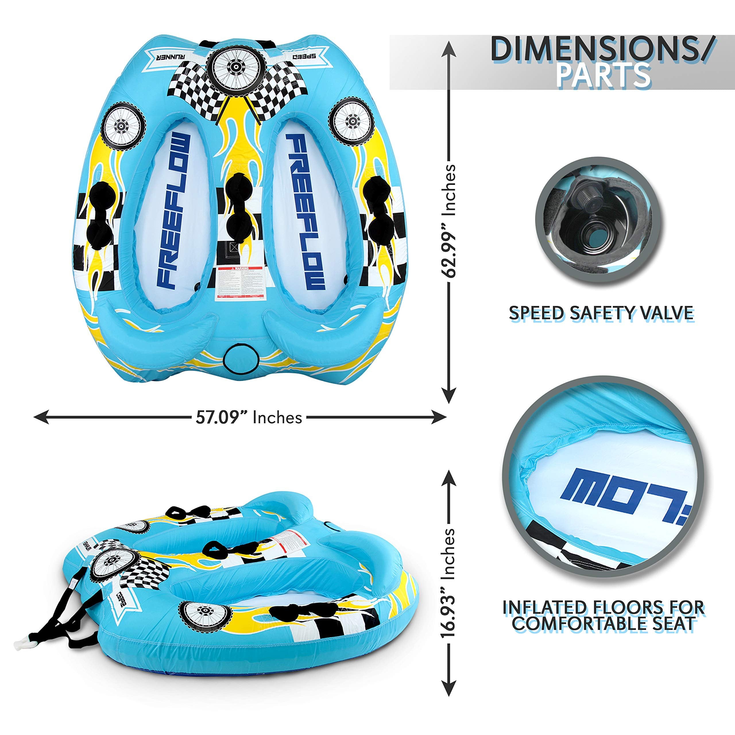 Watersports Inflatable Towable Booster Tube - Two Person Water Boating Float Tow Raft, Inflatable Pull Boats/Tubes/Towables w/Dual Seats, PVC Bladder, Foam Pad, Nylon Handles
