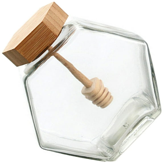 Honey Pot Jar with Dipper and Lid Glass Container for Honey, Syrup, Jam - Easy Dispensing and Storage