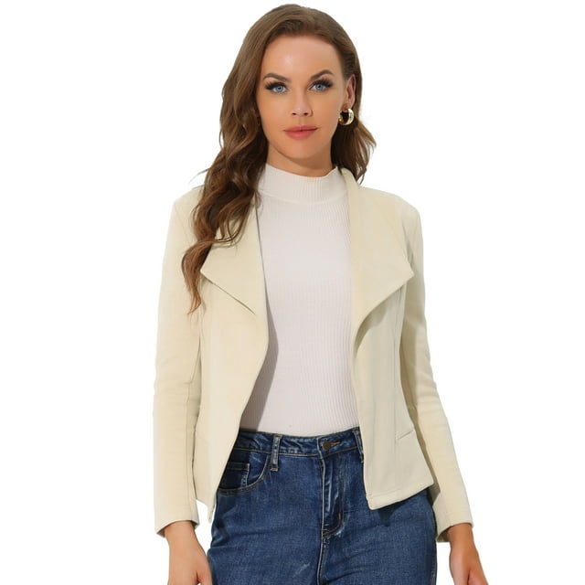 INSPIRE CHIC Veste en Faux Suède pour Femmes, Cardigan Ouvert à Revers Drapé, Abricot G