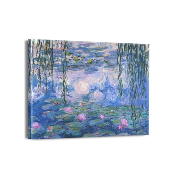 Claude Monet Canvas Wall Art - Water Lilies Classic Artwork Picture Print with Framed Famous Oil Painting Hang for Home Office Bedroom Living Room Wall Decor-16" X12"