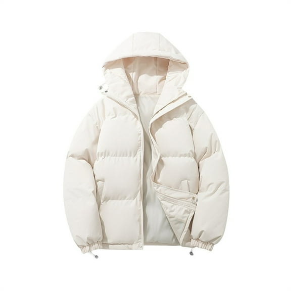 iOPQO Puffer Jacket Women Parka Jacket Women Womens Full Zip Jacket Oversized Puffer Jacket Women Hooded Jacket Women's Outerwear Women's Winter Coats Beige L