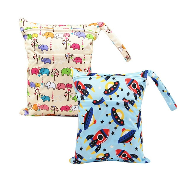 2 Pack Premium Wet Bag,Baby Wet Dry Cloth Diaper Bags, Waterproof Reusable Wet Bags for