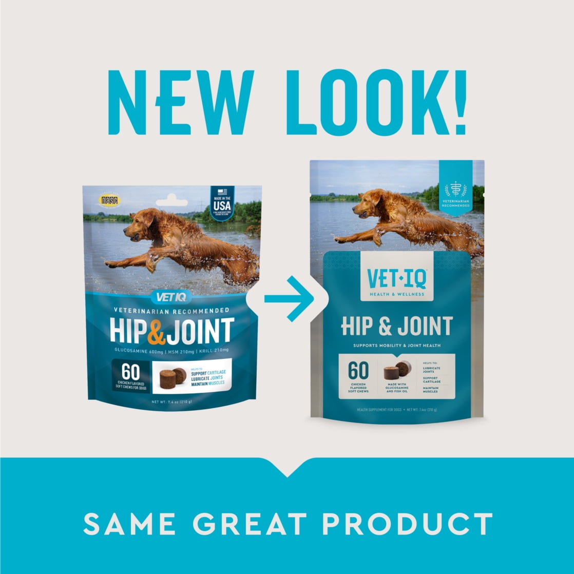 VetIQ Hip & Joint Supplement for Dogs, Chicken Flavored Soft Chews, 7.4 oz, 60 Count