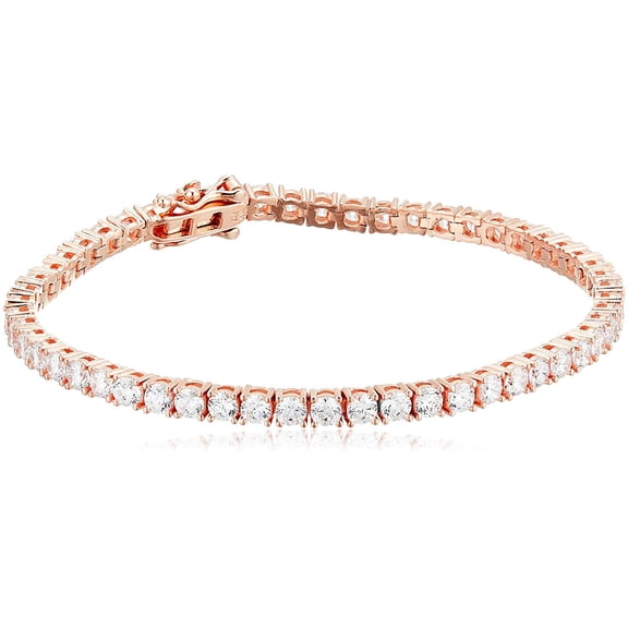 Decadence Sterling Silver Rose 3mm Round Prong Set Cubic Zirconia Tennis Bracelet