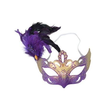 Women's Masquerade Venetian Costume Party Feather Half Face Mask, Purple