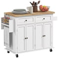 thumbnail image 3 of HOMCOM Kitchen Island on Wheels, Rolling Cart with Rubber Wood Top, Spice Rack, Towel Rack & Drawers for Dining Room, White, 3 of 10