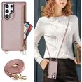 thumbnail image 3 of Samsung Galaxy S22 Ultra Case with Card Holder for Women,Samsung S22 Ultra 5G Crossbody Phone Case Wallet with Strap for Women,PU Leather Zipper Lanyard ID Credit Card Slot Kicstand,Rosegold, 3 of 14