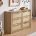 thumbnail image 5 of OAKHAM 6 Drawer Dresser, Rattan Wide Chest of Drawers for Bedroom Living Room, Weathered Oak, 5 of 11