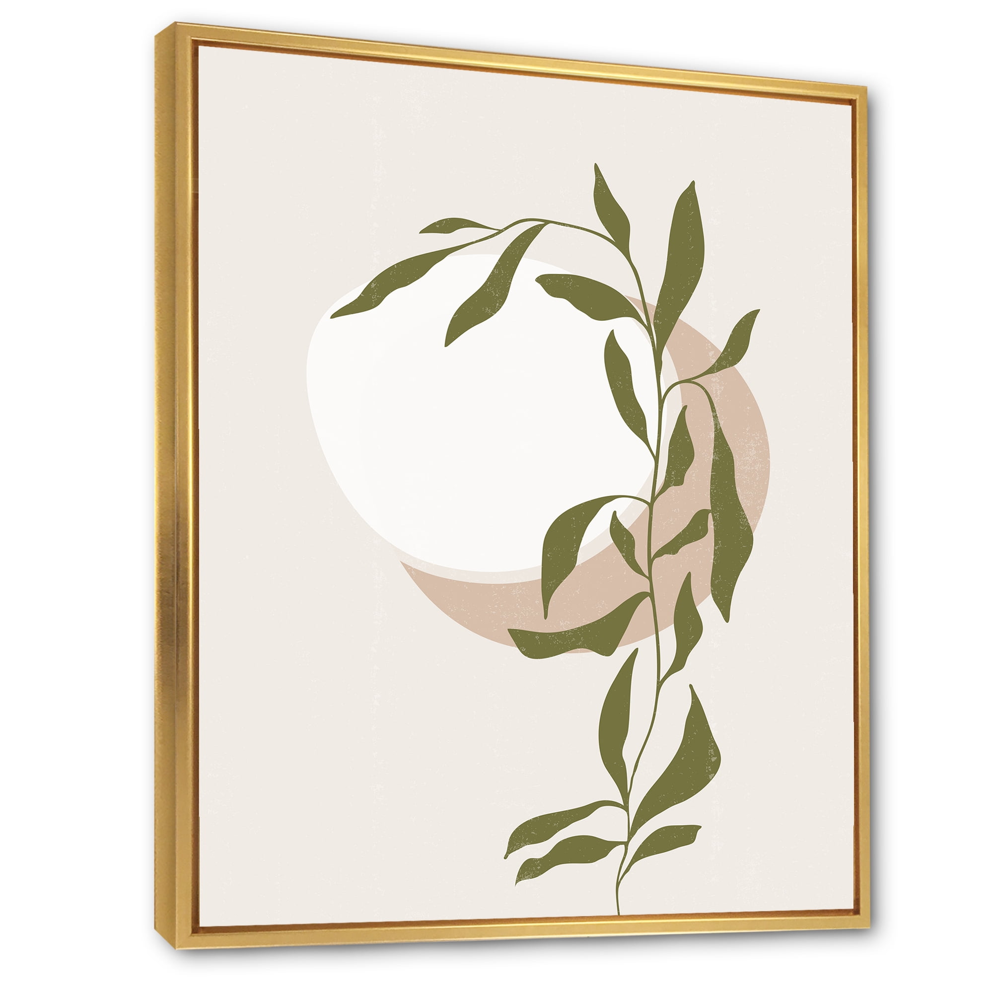 Designart 'Abstract Moon and Sun With Green Leaf III' Modern Framed Canvas Wall Art Print