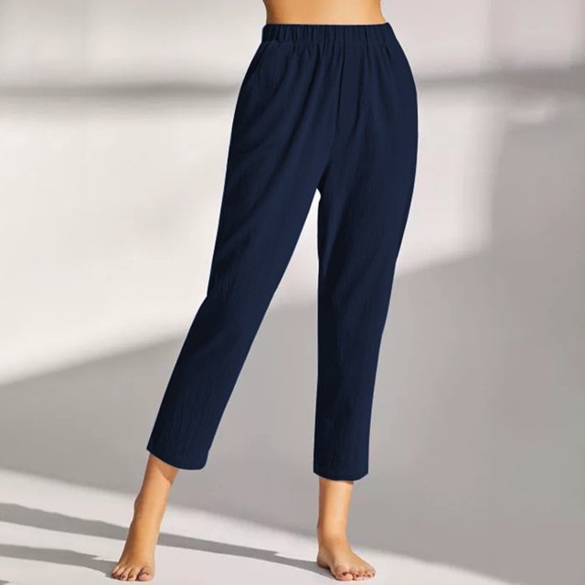 Snoarin Summer Plus Size Capris pour Femmes Mode Femmes Summer Décontracté Ample Coton et Lin Poche Solide Capris Pantalons Pantalons pour Femmes en Liquidation