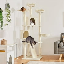 Yaheetech 79'' Multilevel Cat Tree Condo with Basket & Scratching Posts & Ramp, Beige