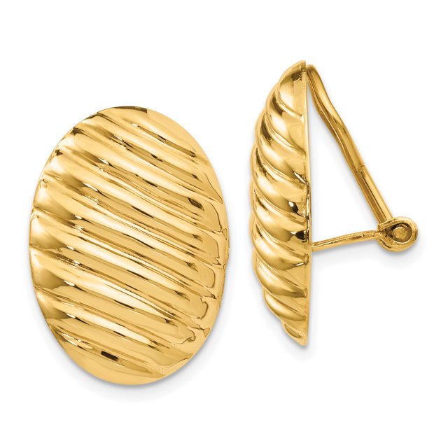 14K Yellow Gold Polished Button Non-pierced Omega Back Earrings