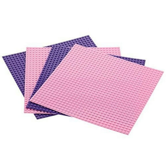 Brick Building Base Plates - Large 10x10" Friends Inspired Pink & Purple Base Plates 4pcs Multi Pack - Dual Side Connectivity, Tight Fit w All Brands - Gift for Kids, Boys & Girls