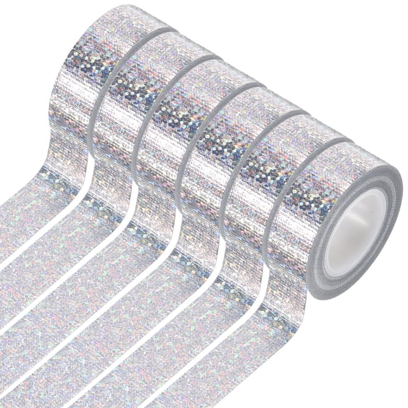 Uxcell 6 Rolls Holographic Tape Decorative Tape 0.6 Inch x 5.5 Yards, Silver