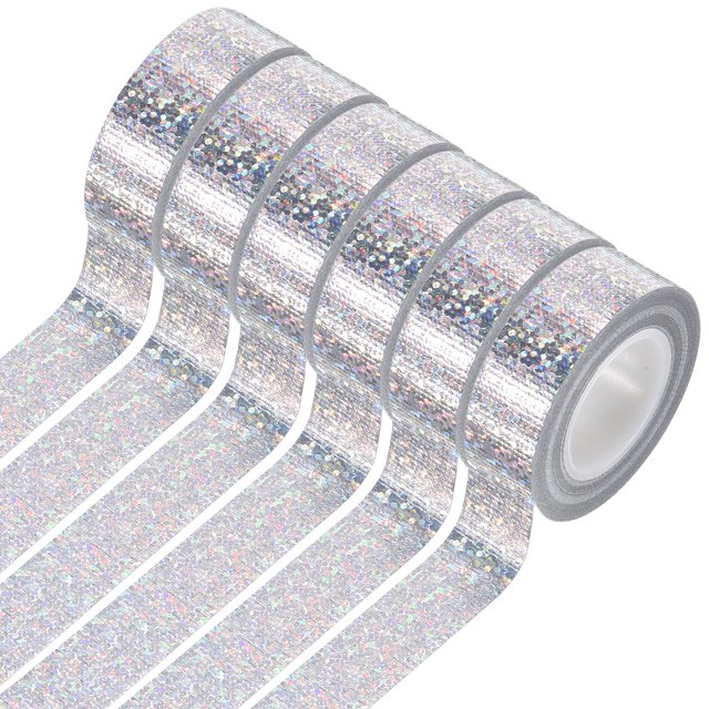 Uxcell 6 Rollos de Cinta Holográfica Cinta Decorativa 0.6 Pulgadas x 5.5 Yardas, Plateado