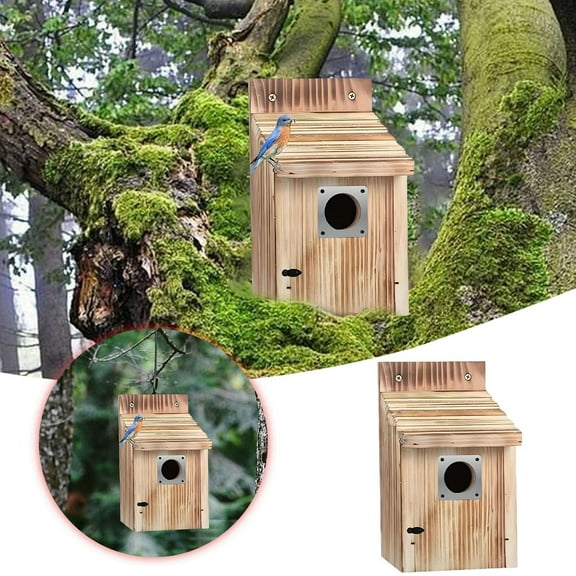 Wooden Wren House with Predator Guard, Bird Nesting for Outdoor, Garden Patio Nest Box Birdhouse for Wild Bird Watching