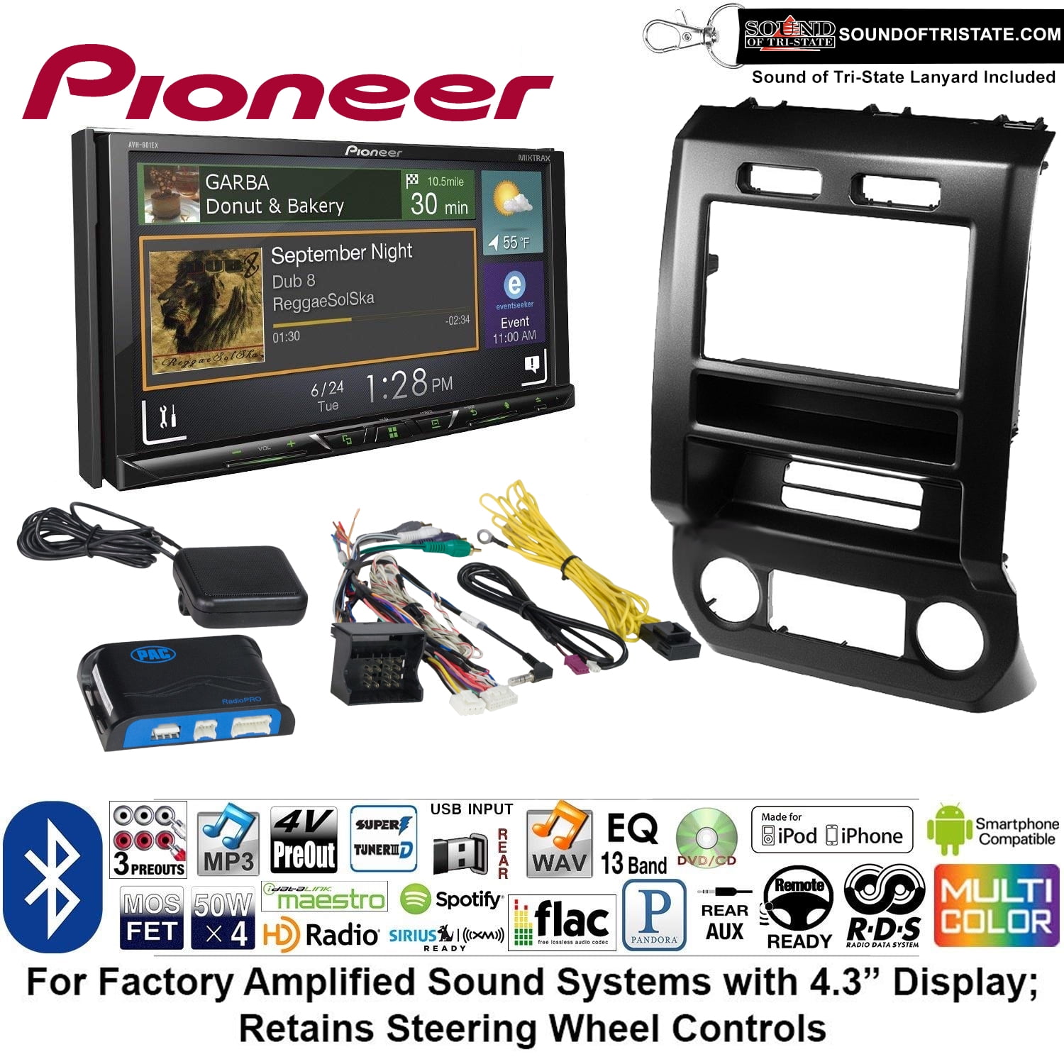 Pioneer AVH601EX Double Din Radio Install Kit with CD/DVD Player