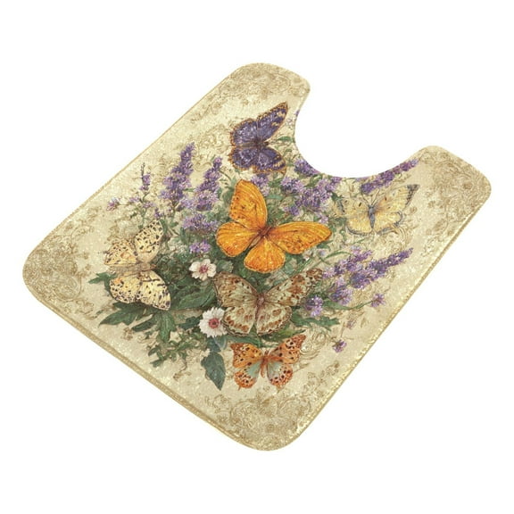 U-Shaped Toilet Mat Plush Bathroom Rug Mat Non Slip Bathroom Mats Butterflies and Lavender Pattern