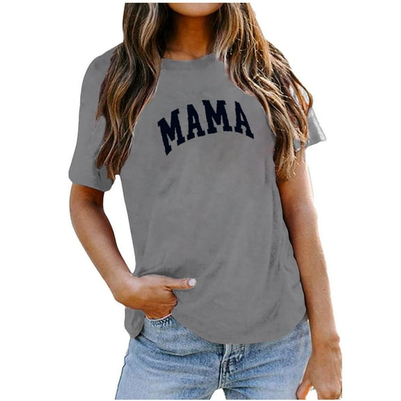 EQWLJWE Mama Shirt for Women Mama Letter Print T-Shirt Funny Mama Graphic Tees Casual Short Sleeve Mom Life Tops Tee