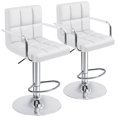 thumbnail image 1 of Furmax Bar Stools with Armrest Modern PU Leather Swivel Adjustable Hydraulic Bar Stool X-Large Base and Seat Square Counter Height Stool Set of 2 (White), 1 of 4
