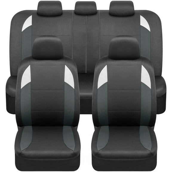 carXS Monaco Gray Seat Covers for Cars, Full Set Car Seat Covers with Split Rear Bench
