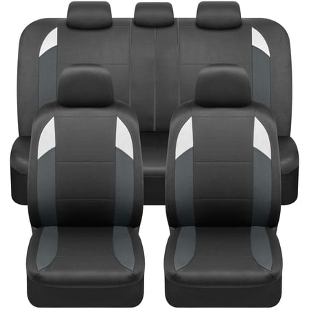 carXS Monaco Gray Seat Covers for Cars, Full Set Car Seat Covers with Split Rear Bench