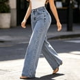 thumbnail image 4 of Miluxas Women's Rhinestone Embellished Jeans High Waist Loose Wide Leg Jeans Y2K Casual Denim Pants with Pockets for Dailywear & Streetwear Light Blue, 4 of 6