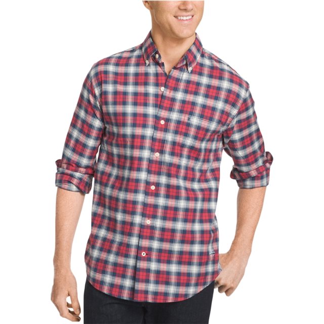 Camisa a cuadros de manga larga para hombre IZOD roja mediana