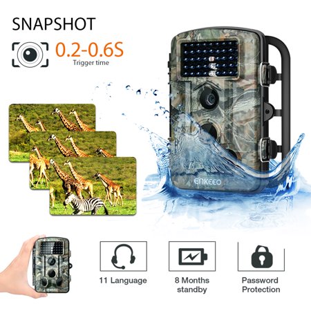 Enkeeo Hunting Camera and 12MP 1080P HD Trail Hunting Game Camera,120° Wide Angle Wildlife Scouting Infrared Night Vision 22M/75FT Waterproof IP66-rated Wild Game Trail (Best Rated Wildlife Camera)