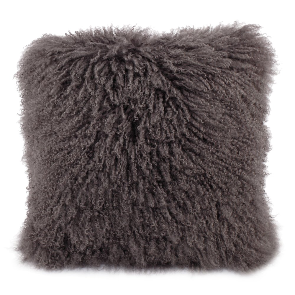 A&B Home Mongolian Lamb Fur Pillow, Gray