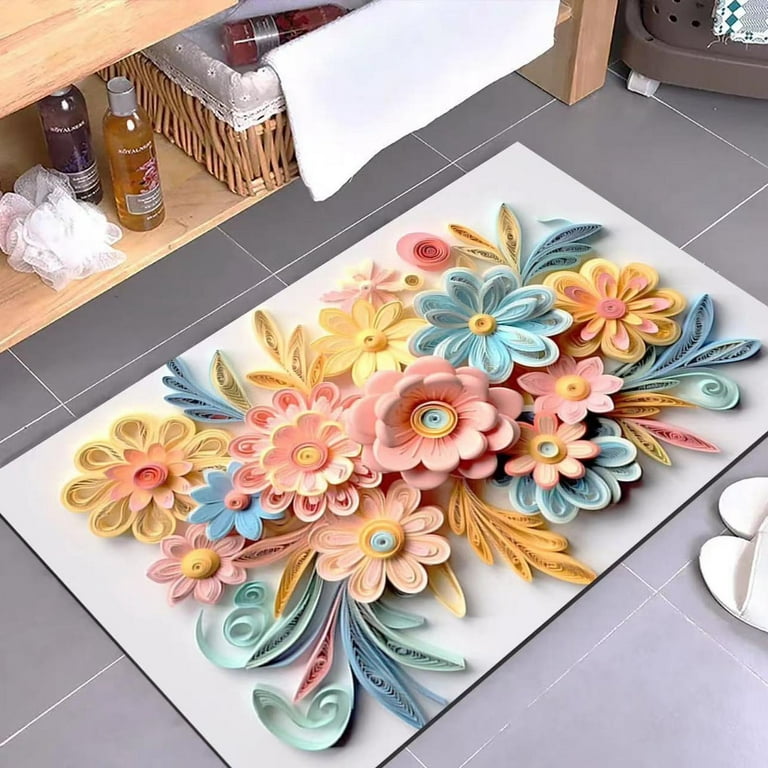 Flower Printed Toilet Mat, Floor Carpet Bathroom Waterproof Slip