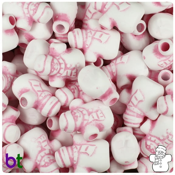 BeadTin White with Pink Antique 22mm Snowman Pony Beads (24pcs)