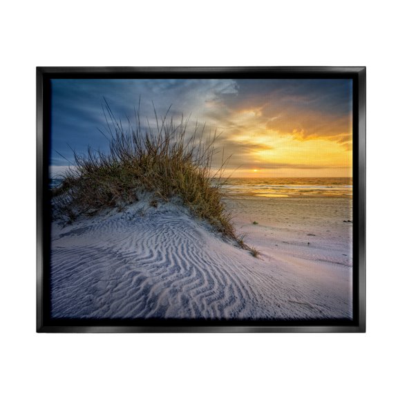 Stupell Beach Sand Dunes Vivid Sunrise Landscape Photography Black Floater Framed Art Print Wall Art