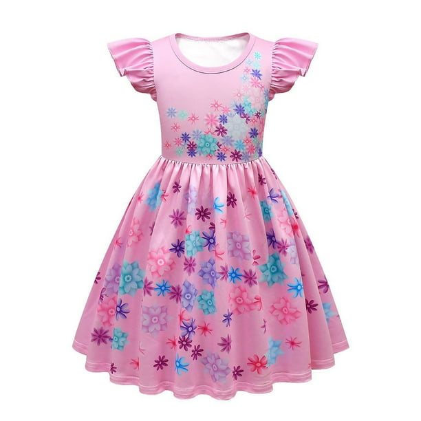 Encanto Mirabel Vestido Niña Estampado Isabella Mangas Voladoras Vestido Casual Y Bolso,Vestido rosa,130 For 6-7Years