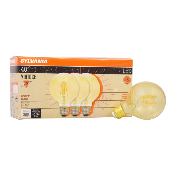 SYLVANIA LED G25 Light Bulb, 40 Watt, Dimmable, Vintage, 3 Pack