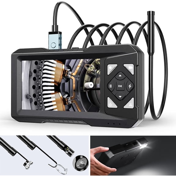 Endoscope Camera , 1080P HD Borescope Inspection Camera 4.3" IPS Screen, 5.5mm IP67 Waterproof Probe with 6 Adjustable LEDs,16.4FT Semi-Rigid Cable, Tools, Gadgets for Men
